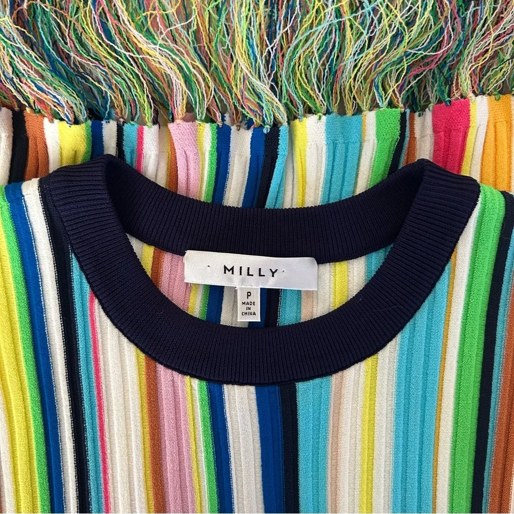 Milly Rainbow Striped Fringe Hem Ribbed Knit Sweater Size S - Picture 6 of 9